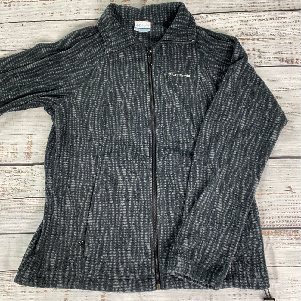 Columbia Fleece Jacket Women’s Small Black Gray Full Zip Pockets Mock Neck